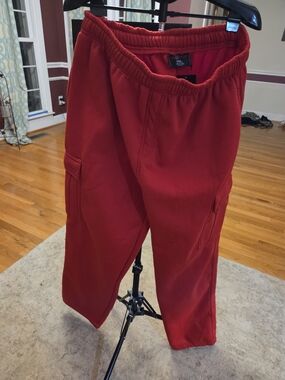 Men's Red Cargo Joggers with Elastic Waist